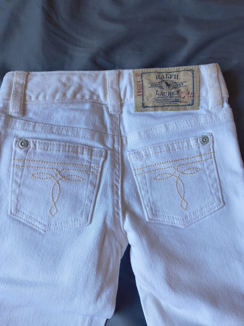 Ralph Lauren Kids White Denim Jeans with Tan Stitching